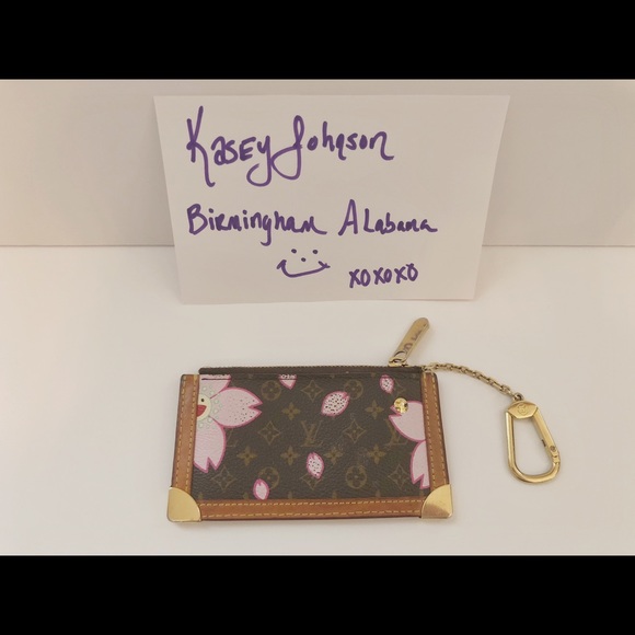 Cles Coin Case Pink Cherry Blossom Mono Canvas - Picture 2 of 8